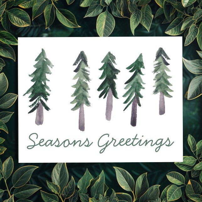 Helgdag för minimalistisk ANPASSNINGSBAR av vatten Vykort (Pine Trees Minimalist Watercolor CUSTOM Chic ELegant Simple Christmas Holiday Postcard
)