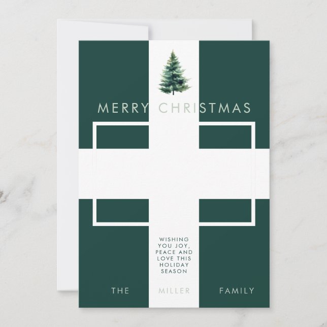 Helgdag för minimalistiskt Gräs Träd Grönt-julfotf Julkort (Framsida)