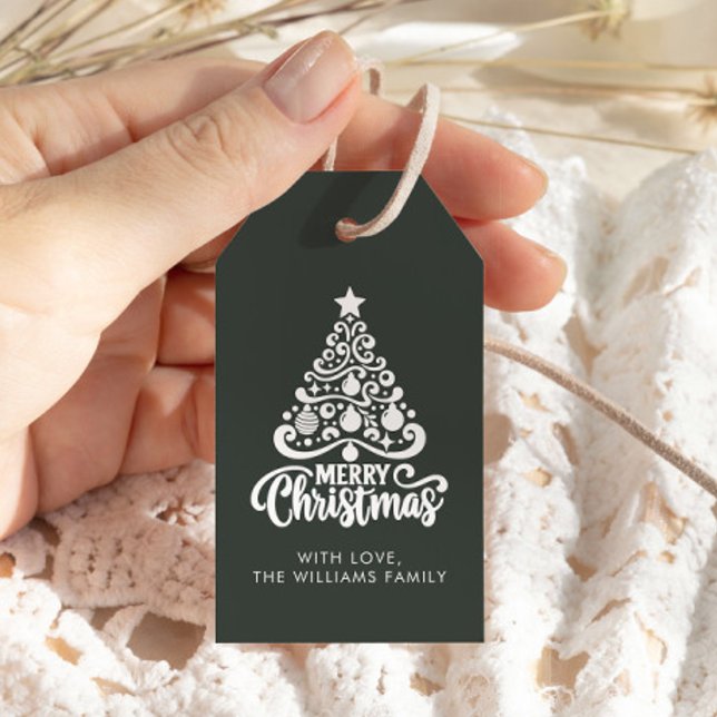 Helgdag för Modern Grönt för julgranar i Trendiget Presentetikett (Skapare uppladdad)