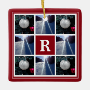 Helgdag för monogram för julfotocollage julgransprydnad keramik