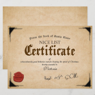 Helgdag för officiell Santa Nice-lista för certifi Kort
