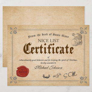 Helgdag för officiell Santa Nice-lista för certifi Kort