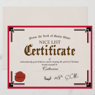 Helgdag för officiell Santa Nice-lista för certifi Kort