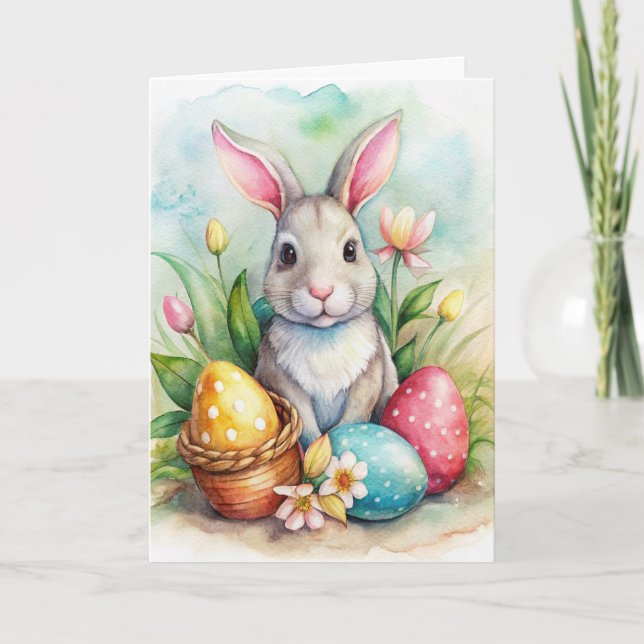 Helgdag för påskhare och målade ägg helgkort (Framsida)
