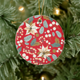Helgdag för poinsettia röd bakgrund vintertid julgransprydnad keramik