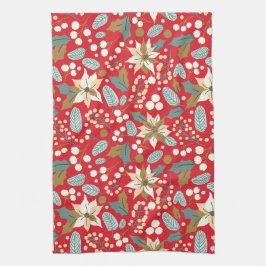 Helgdag för poinsettia röd bakgrund vintertid kökshandduk