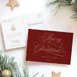 Helgdag för Red & Guld Romantic God jul Vykort<br><div class="desc">Det här enkla julkortet har elegant och romantisk,  snabbt kalligrafibrev med en vinter-berusbukett och anpassningsbar på baksidan. Om du vill ha en mer avancerad anpassning av den här designen klickar du på BLUE DESIGN VERKTYG ovan!</div>