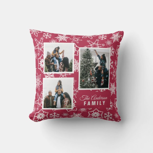 Helgdag för Red Snowflake Mönster Anpassningsbar Kudde (Framsida)