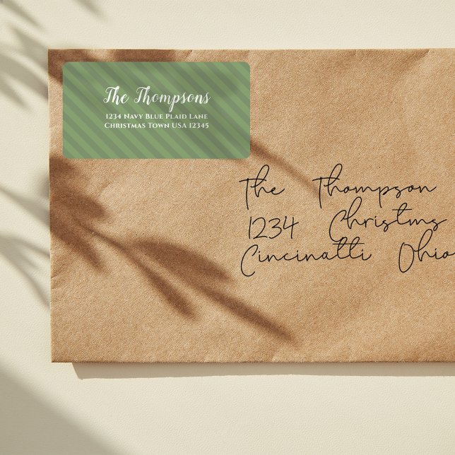 Helgdag för Returadressen grönt Adressetikett (Simple cute green striped pattern with white text return address label. )