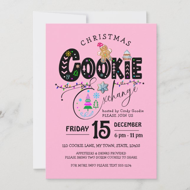 Helgdag för Rosa av jul-cookie Exchange Inbjudningar (Framsida)