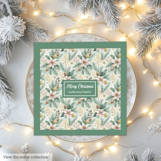 Helgdag för Sage Grönt Anpassningsbar Napkins Pers Pappersservett (Pastel Green and Gold Napkins Luxe Christmas Wrap)