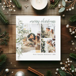 Helgdag för skriptfotografi av God jul Berry Julkort<br><div class="desc">Det moderna fotojulkortet har helgdag,  fred,  Kärlek och Joy hälsning med foto och botaniska bär och löv.</div>