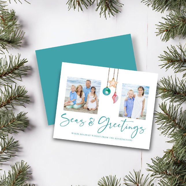 Helgdag för Snäcka av budgettak och Hälsning (Budget Teal Seas and Greetings Shell Holiday Card)