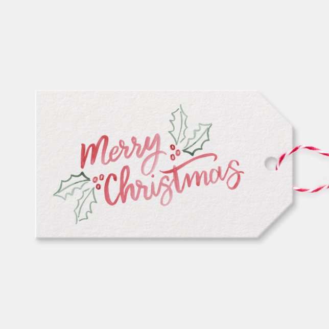 Helgdag för snyggt Snedant vattenfärg God jul Presentetikett (Framsidan (Horizontal))