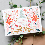 Helgdag för Söt av blommigt jul Julkort<br><div class="desc">Blommigtens Söt Helgdag Card. Röd,  vit,  Mint rosa och pastel färg,  ljusa och lycklig. julgranar fåglar,  hjärtan,  bär,  stjärnor. Lycklig och festen med söta detaljer!</div>