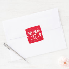 Helgdag för sparsam Bubly Script Merry Fyrkantigt Klistermärke