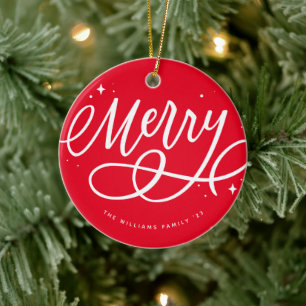Helgdag för sparsam Bubly Script Merry Julgransprydnad Keramik