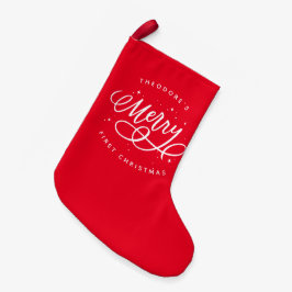 Helgdag för sparsam Bubly Script Merry Liten Julstrumpa