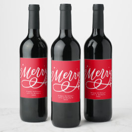 Helgdag för sparsam Bubly Script Merry Vinflaska Etikett