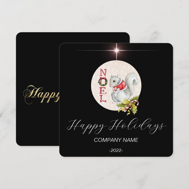 Helgdag för svart elegant, vattenfärg julkort (Fram/baksida)