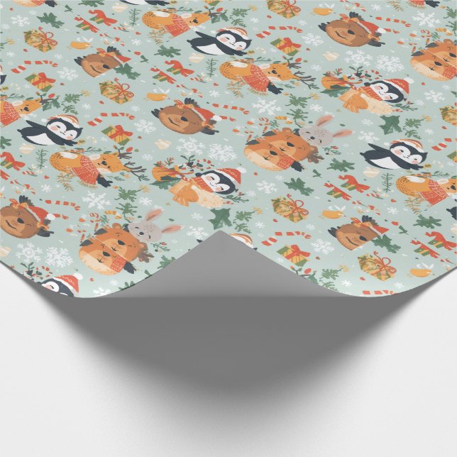 Helgdag för Tecknad av julldjur Presentpapper (Hörn)