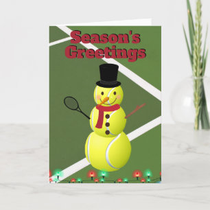 Helgdag för tennis Boll Snögubbe och jul Helgkort