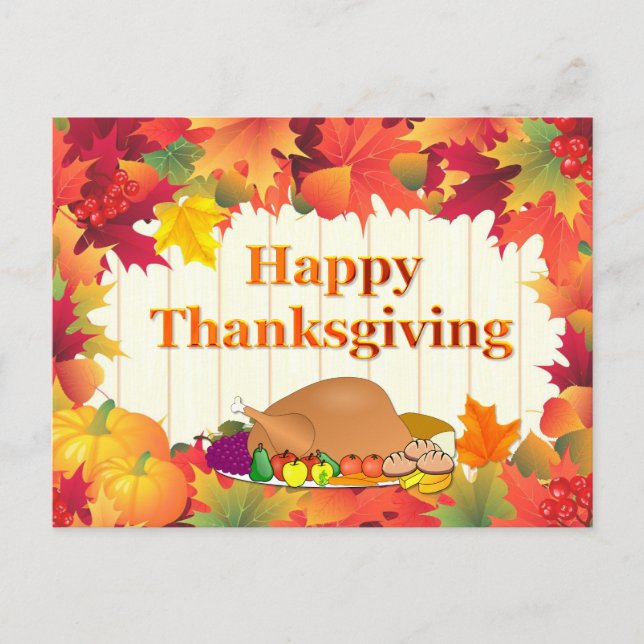 Helgdag för Thanksgivingen Höst löv och Turkiet Helg Vykort (Framsida)