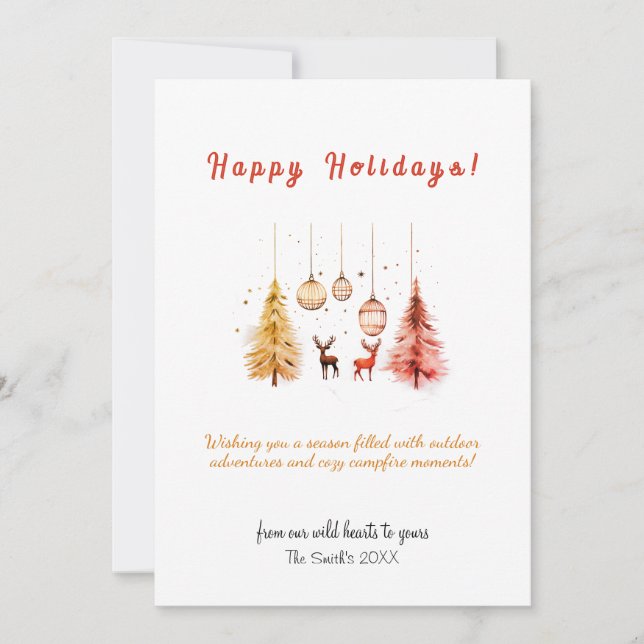 Helgdag för utlandssäsong i Julgran Hjort Julkort (Framsida)