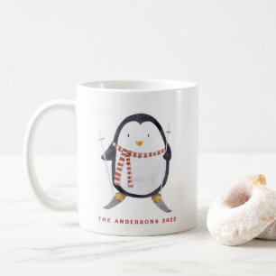 Helgdag för vattenfärg Skiing Penguin Personlig Kaffemugg