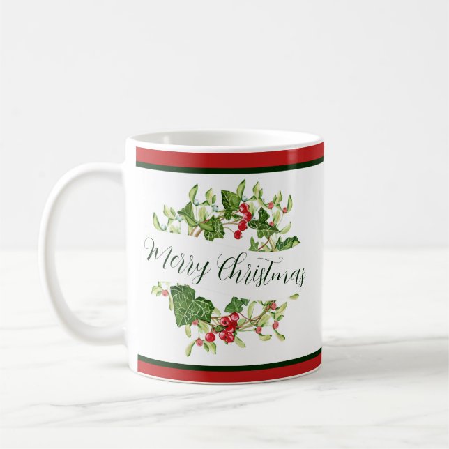 Helgdag för vattenfärgsutandning vid jul, anpassni kaffemugg (Vänster)