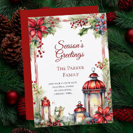 Helgdag för vintage Lantern Watercolor-julkort Julkort