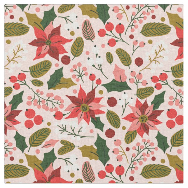 Helgdag för vintertyg i Poinsettia Tyg (Närbild)