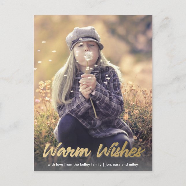 Helgdag för Warm Önskemål Guld-skript i Lodrät  Vykort (Framsida)