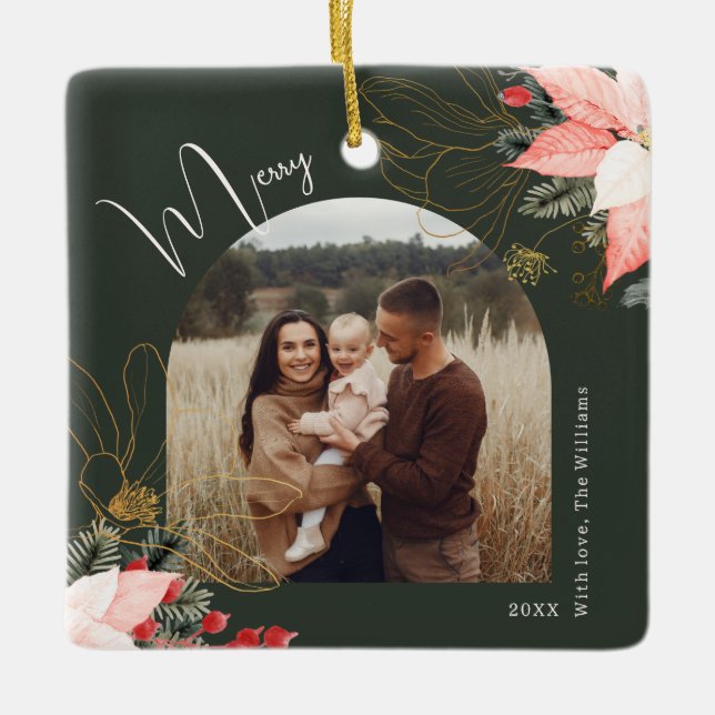 Helgdag för Winter Blommigt Arch God jul Julgransprydnad Keramik (Framsida)