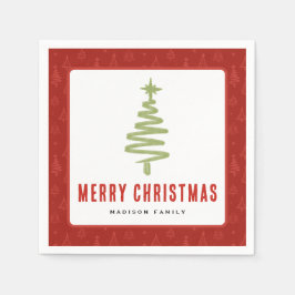 Helgdag för Winter-familjen grönt & Red Julgran Pappersservett