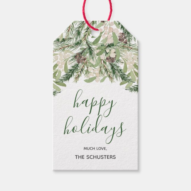 Helgdag för Winter Watercolor Blommigt Personlig Presentetikett (Framsidan)