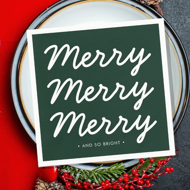 Helgdag Forest Grönt Pappersservett (Merry Christmas, typography cheerful green paper napkins.)