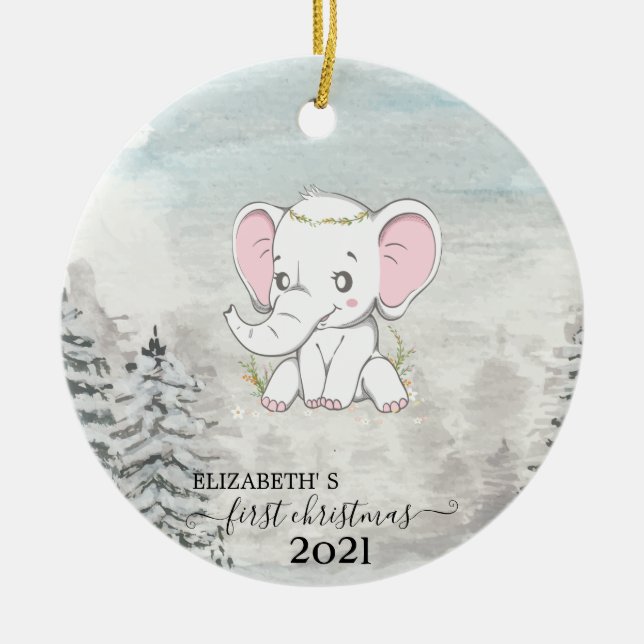 Helgdag Första jul Baby Elephant Gräs Träd Julgransprydnad Keramik (Framsidan)