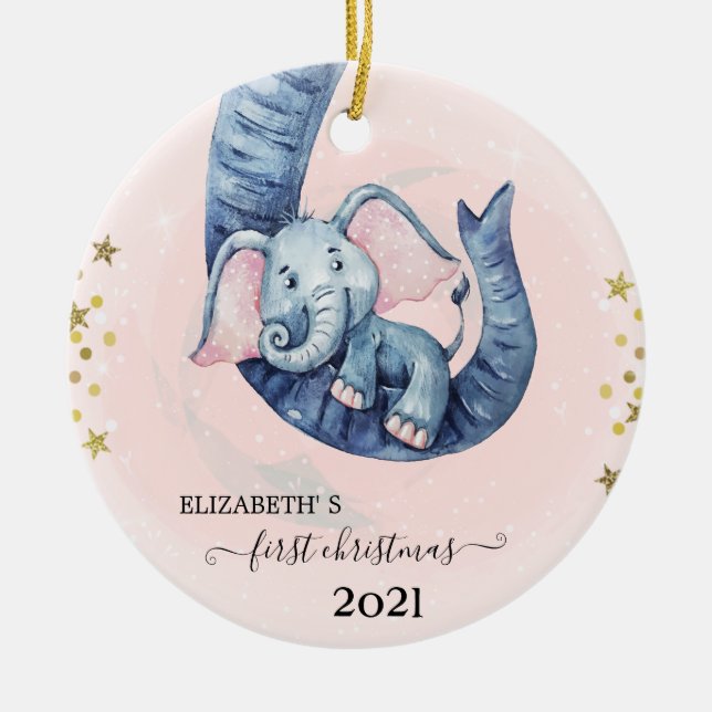 Helgdag Första jul Baby Elephant Julgransprydnad Keramik (Framsidan)