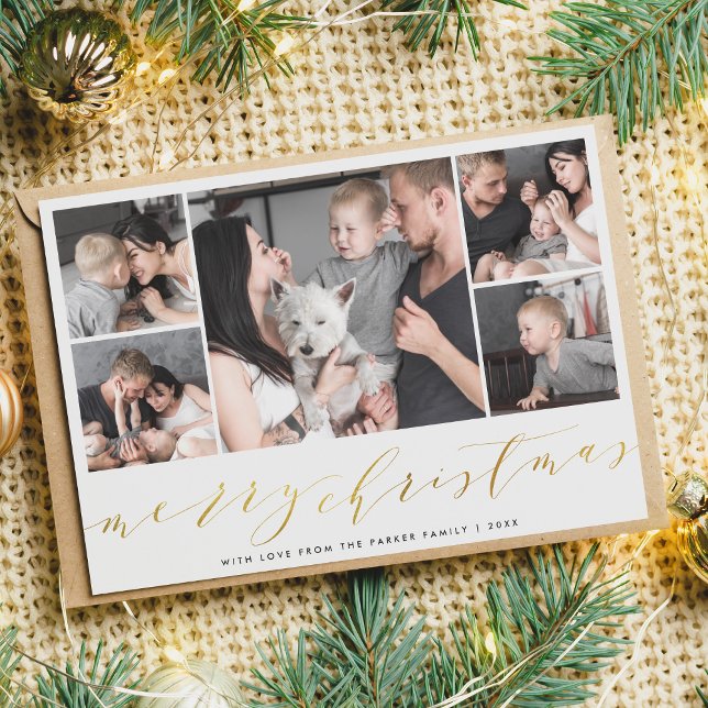 Helgdag foto för guld God jul 5 Bilder Julkort (The Card Front Mock-up)