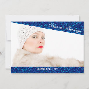 Helgdag-foto för Royal Blue Glitter Julkort