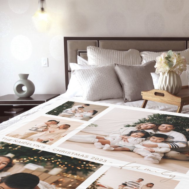 Helgdag Fotokollage för enkel skriptfamilj Fleecefilt (Skapare uppladdad)