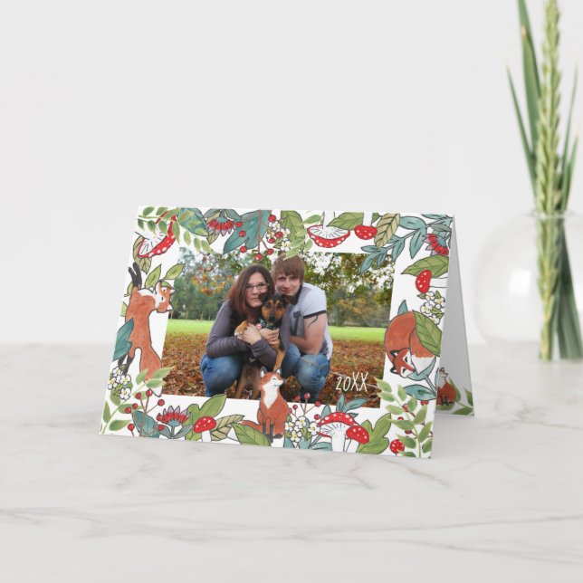 Helgdag fotokort Fox Cute Jul Woodland Helgkort (Framsida)