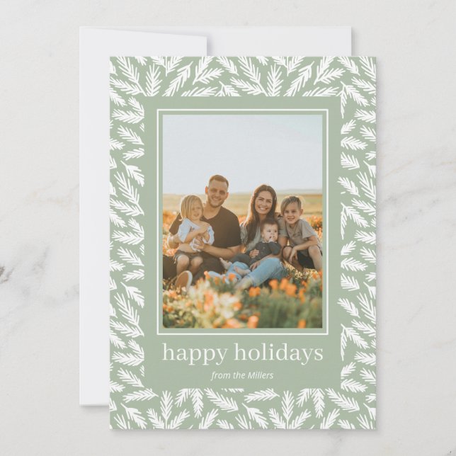 Helgdag-fotokort med ramformat i hand plockade grä julkort (Framsida)