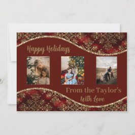 Helgdag fotokort med Red Guld Glittery Gräns Julkort