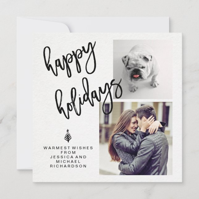 Helgdag Foton och typografi på Papper vattenfärg Julkort (Framsida)