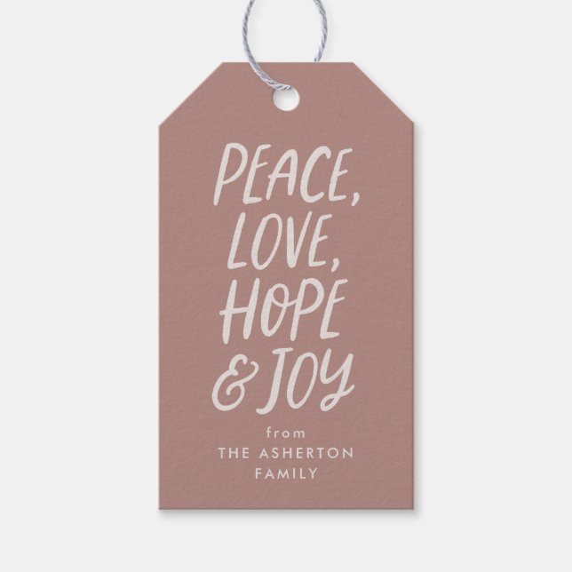 Helgdag fred kärlek hoppas på neutralt rosa jul i  presentetikett (Framsidan)