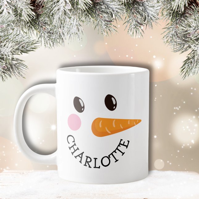 Helgdag Gift Jumbo för det anpassade namnet lyckli Mugg (Happy Snowman Face Custom Name Holiday Gift Jumbo Giant Coffee Mug)