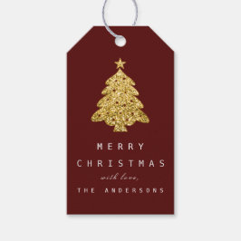 Helgdag Gift Märkre Burgundy Guld Julgran Presentetikett