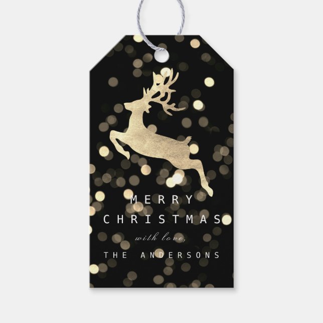 Helgdag Gift Märkre Champaign Guld Reindeer Spark Presentetikett (Framsidan)
